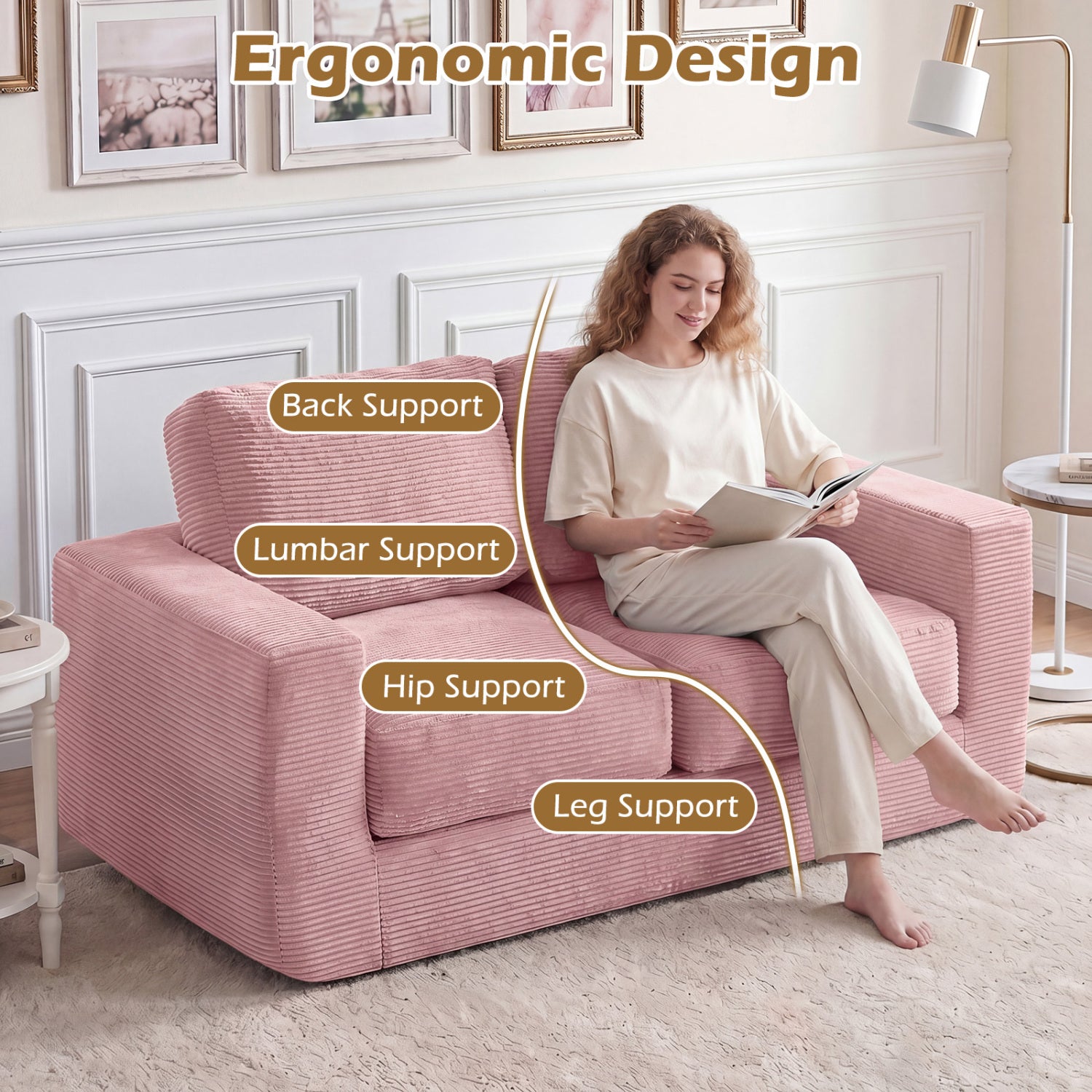 2-Seater Corduroy Floor Loveseat Couch, Pink Sofas & Loveseats at Gallery Canada