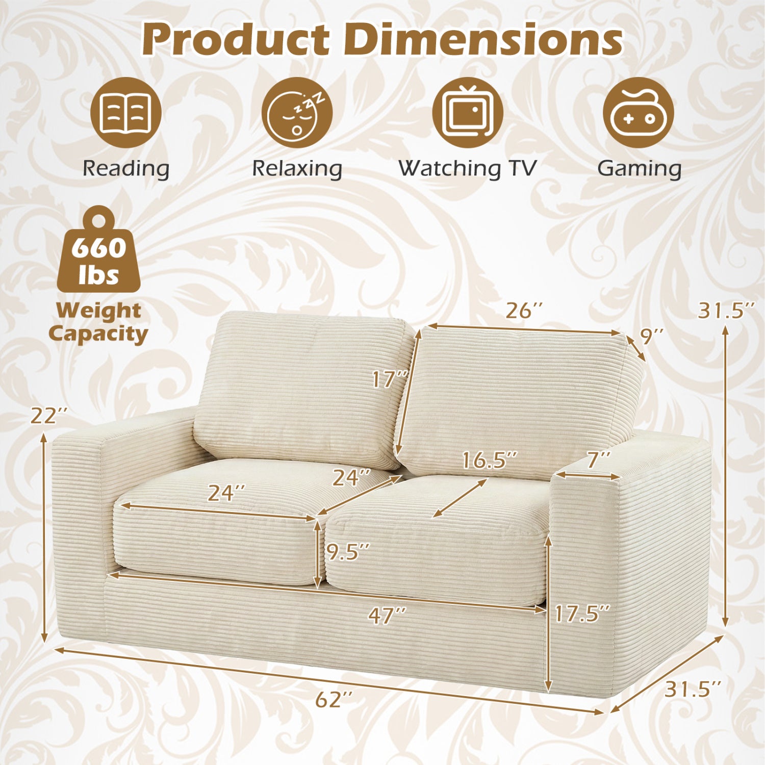 2-Seater Floor Couch Loveseat Foam Sofa, Beige Sofas & Loveseats at Gallery Canada