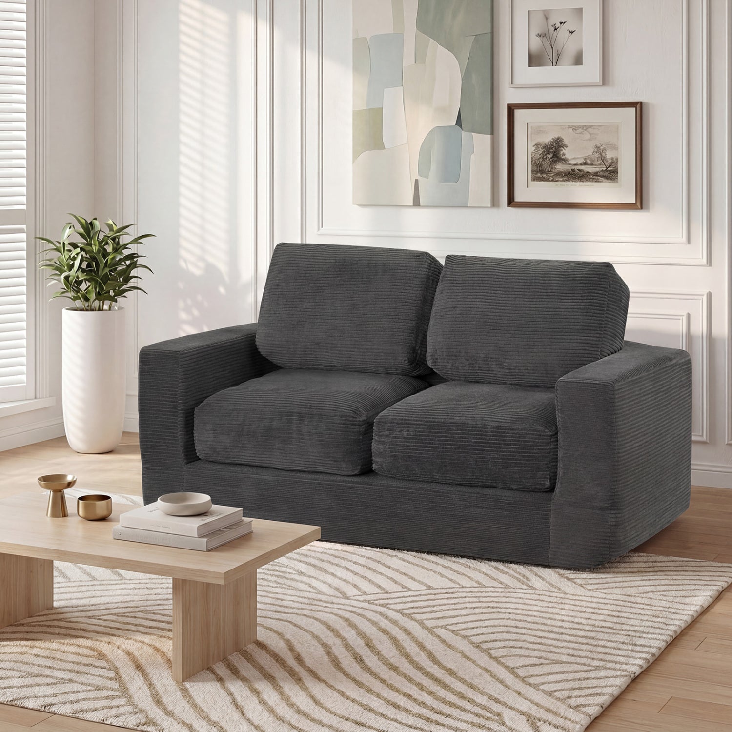 2-Seater Floor Couch Loveseat, Corduroy, Black Sofas & Loveseats at Gallery Canada