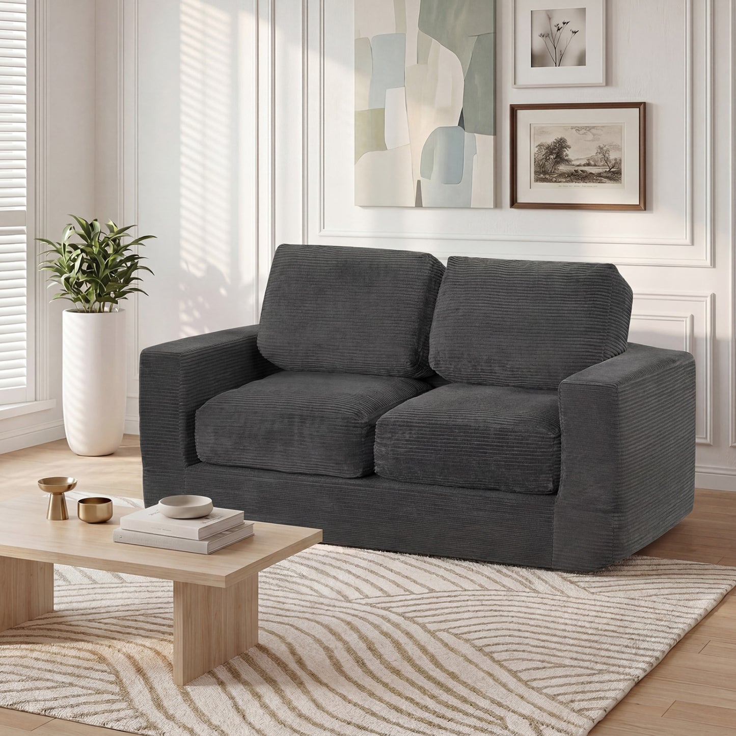 2-Seater Floor Couch Loveseat, Corduroy, Black Sofas & Loveseats at Gallery Canada