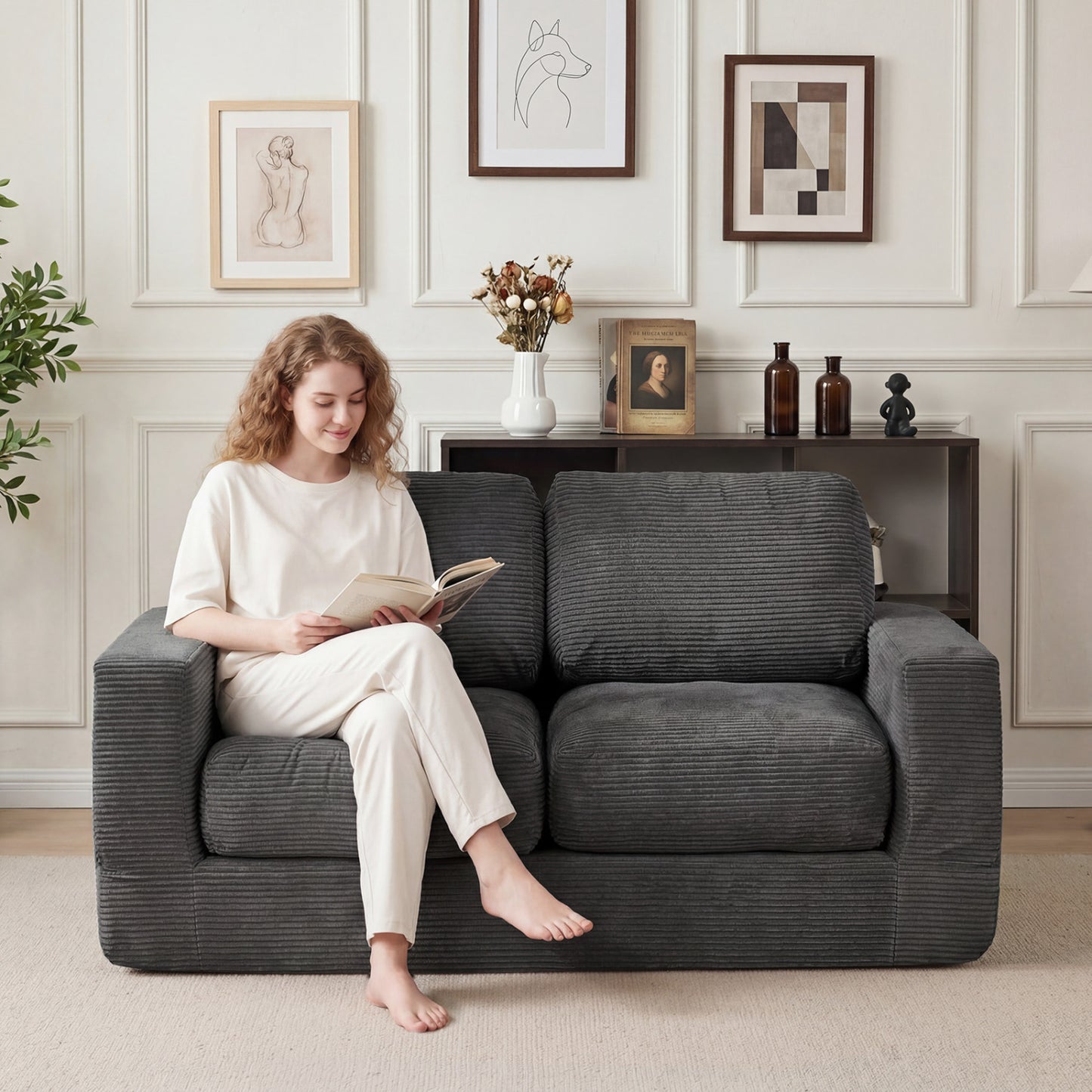 2-Seater Floor Couch Loveseat, Corduroy, Black Sofas & Loveseats at Gallery Canada