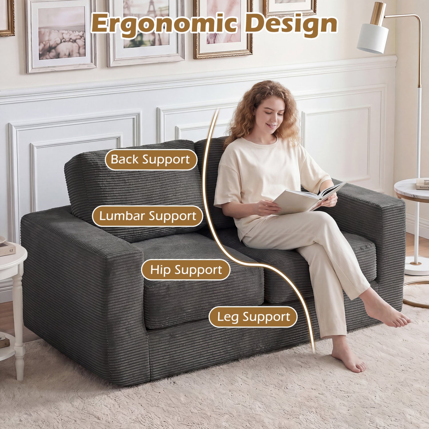 2-Seater Floor Couch Loveseat, Corduroy, Black Sofas & Loveseats at Gallery Canada