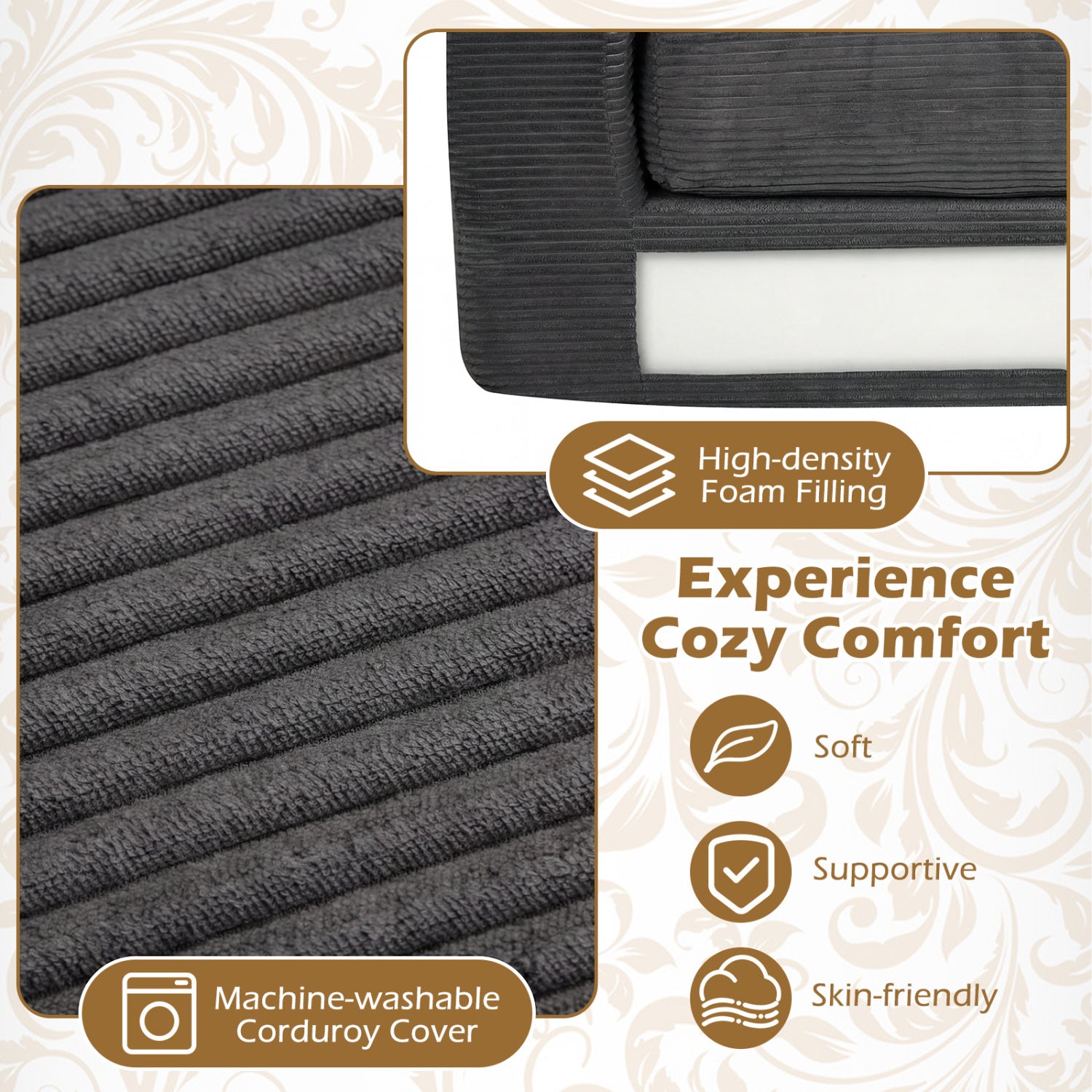2-Seater Floor Couch Loveseat, Corduroy, Black Sofas & Loveseats at Gallery Canada