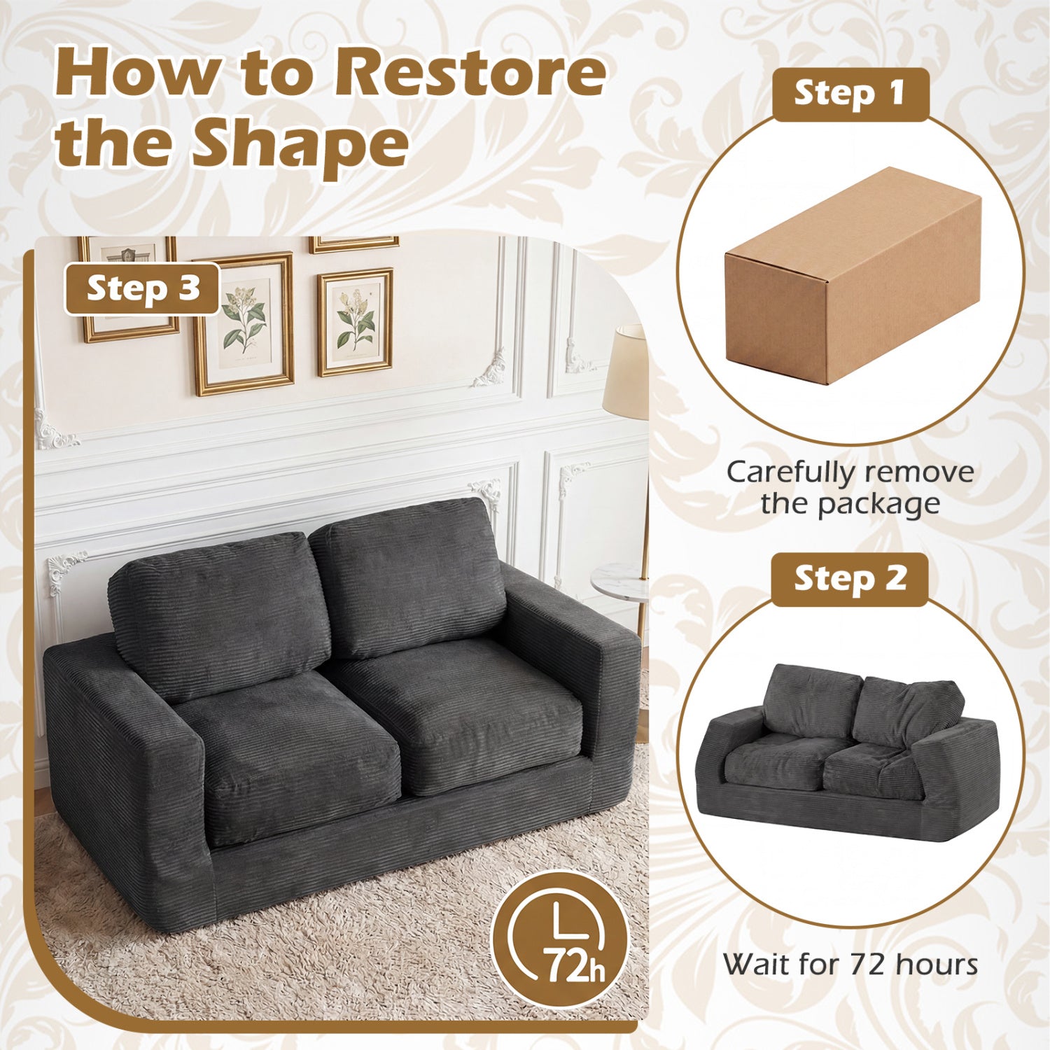 2-Seater Floor Couch Loveseat, Corduroy, Black Sofas & Loveseats at Gallery Canada