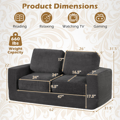 2-Seater Floor Couch Loveseat, Corduroy, Black Sofas & Loveseats at Gallery Canada
