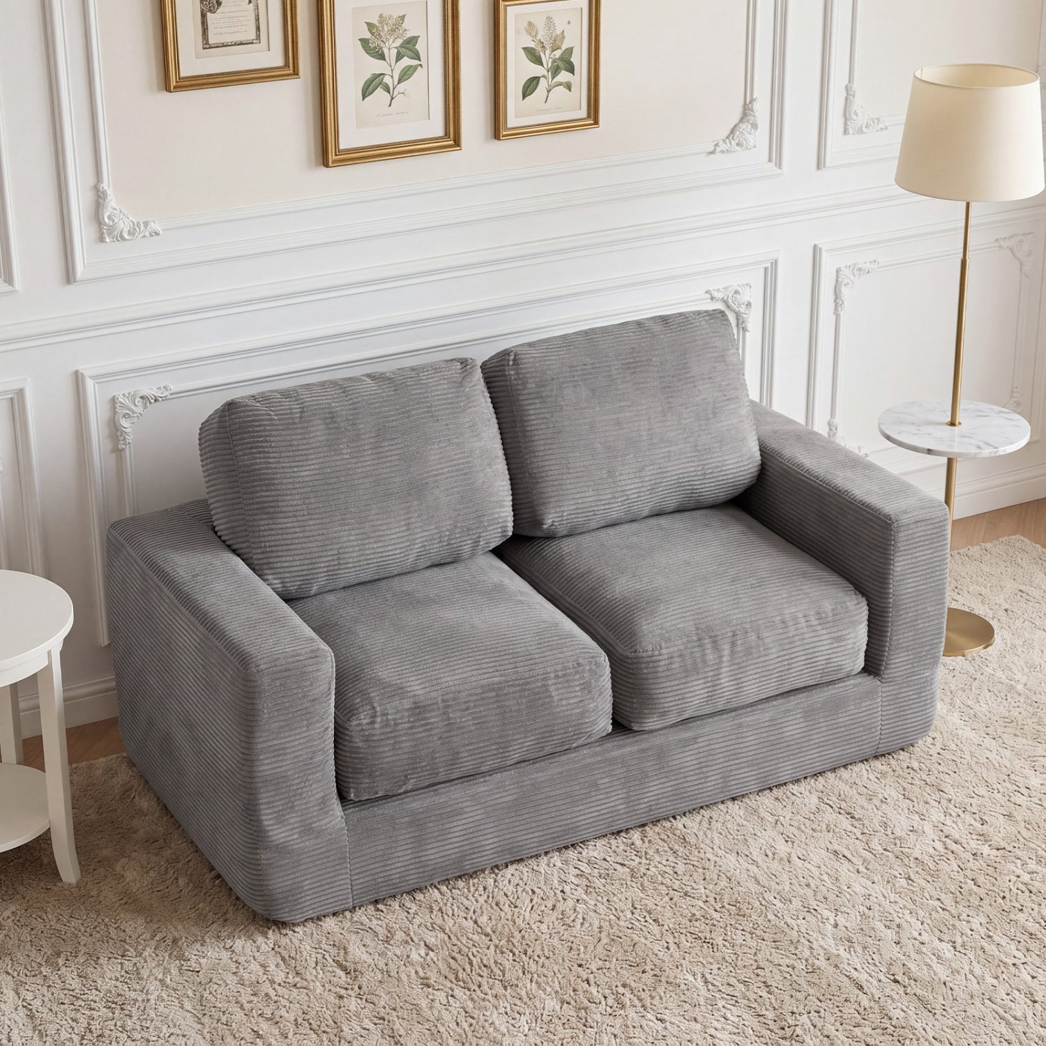 2 Seat Floor Couch Loveseat Foam Sofa, Corduroy Cover, Gray Sofas & Loveseats at Gallery Canada