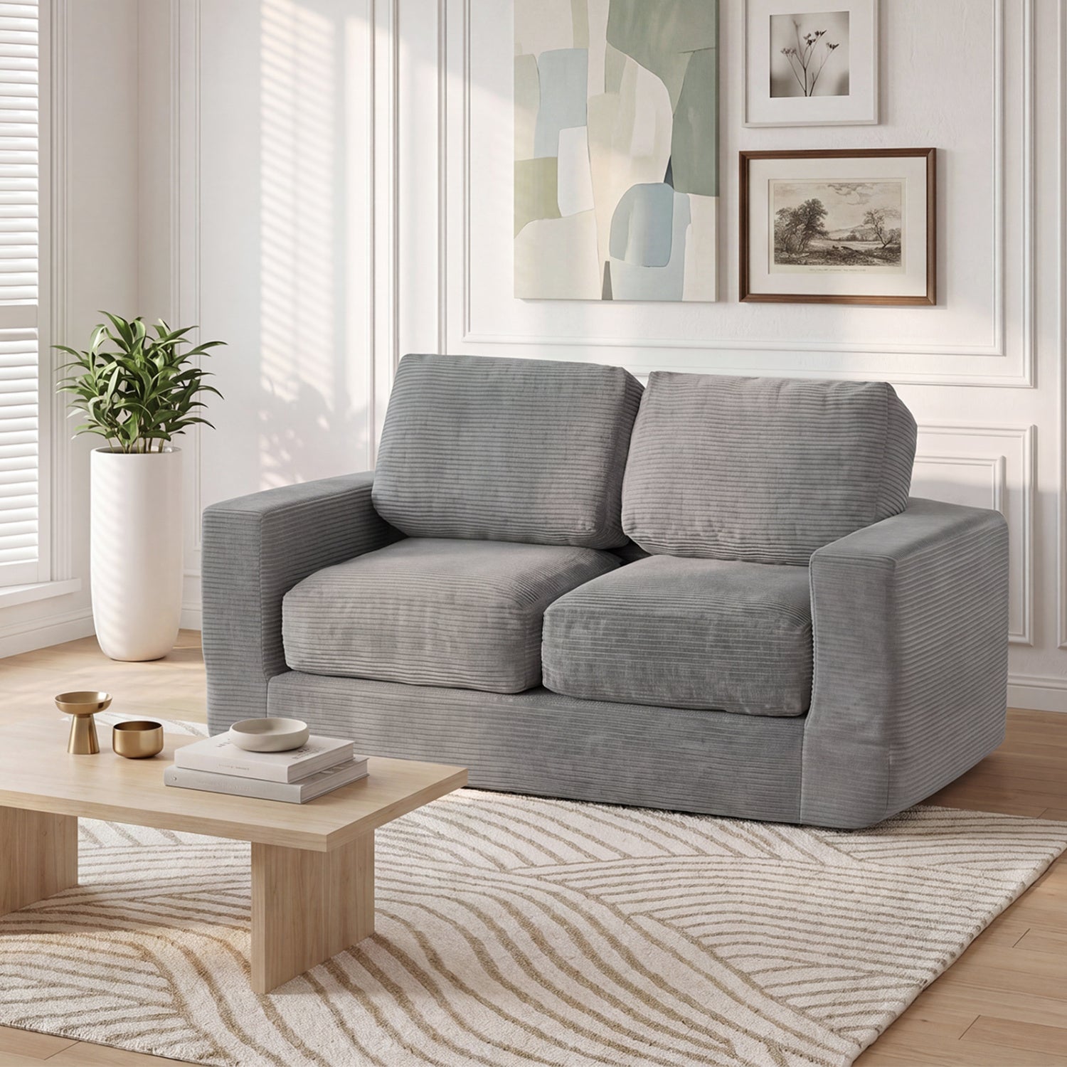 2 Seat Floor Couch Loveseat Foam Sofa, Corduroy Cover, Gray Sofas & Loveseats at Gallery Canada