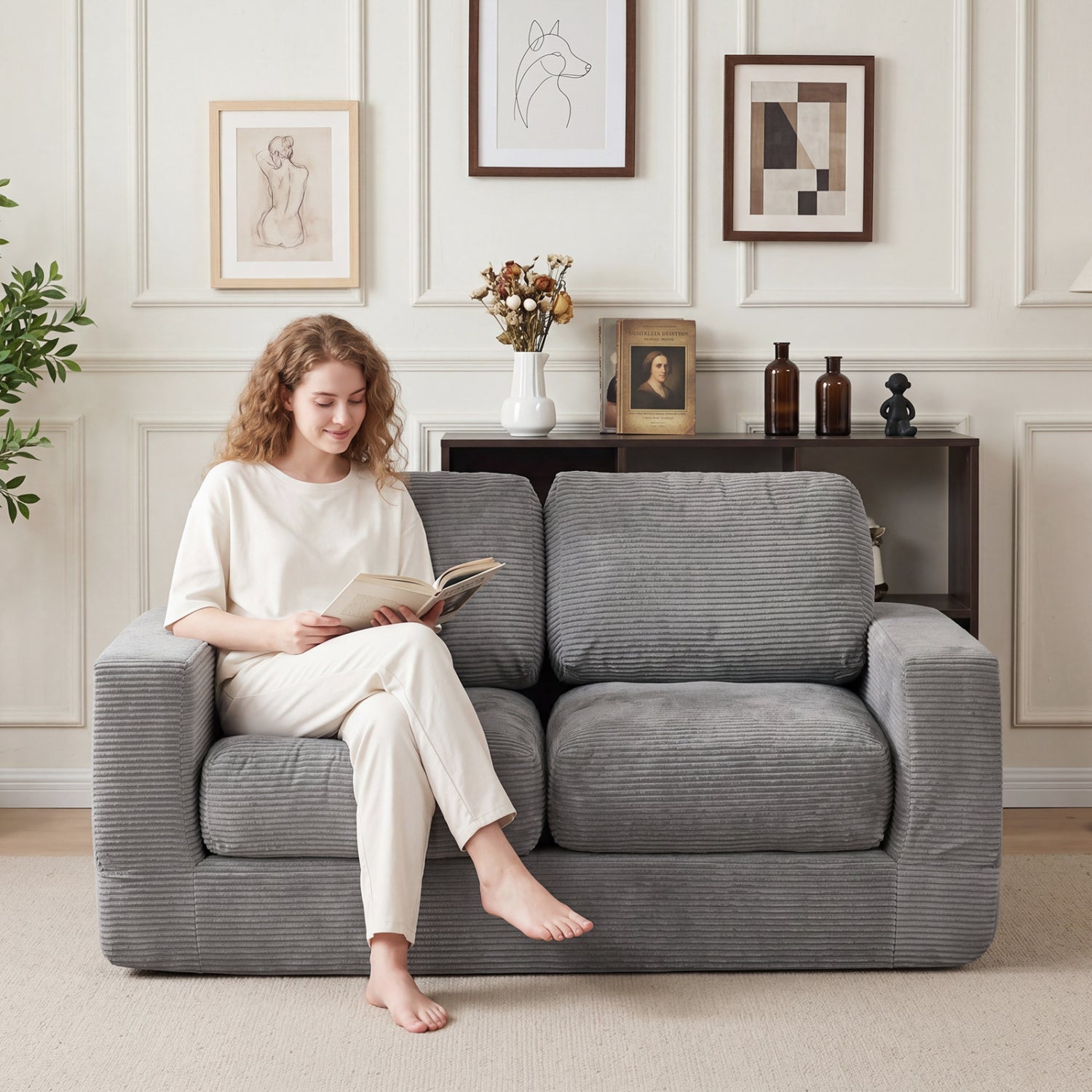 2 Seat Floor Couch Loveseat Foam Sofa, Corduroy Cover, Gray Sofas & Loveseats at Gallery Canada