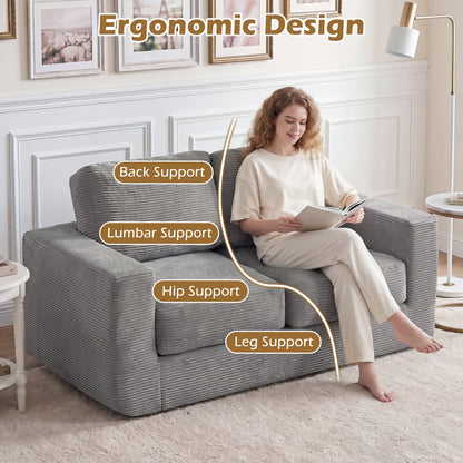 2 Seat Floor Couch Loveseat Foam Sofa, Corduroy Cover, Gray Sofas & Loveseats at Gallery Canada