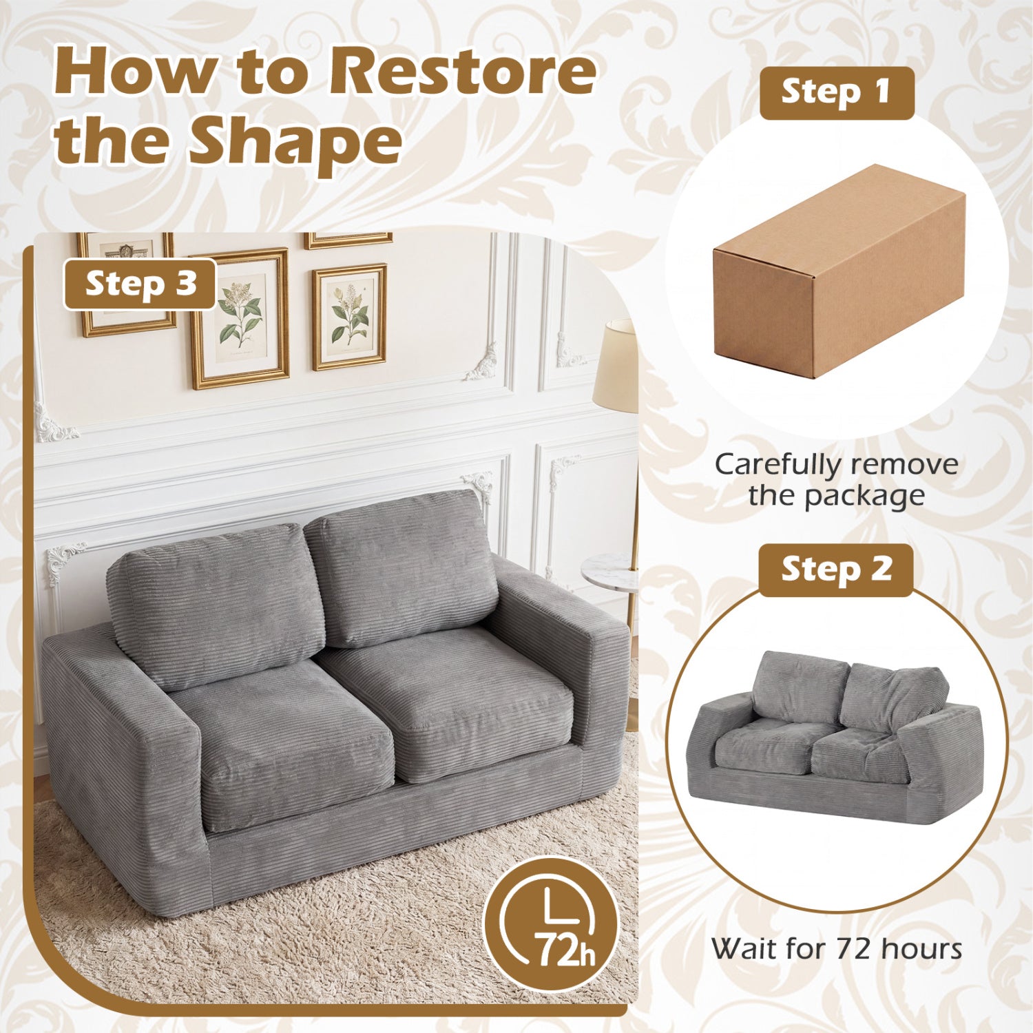 2 Seat Floor Couch Loveseat Foam Sofa, Corduroy Cover, Gray Sofas & Loveseats at Gallery Canada