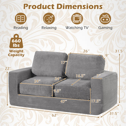 2 Seat Floor Couch Loveseat Foam Sofa, Corduroy Cover, Gray Sofas & Loveseats at Gallery Canada