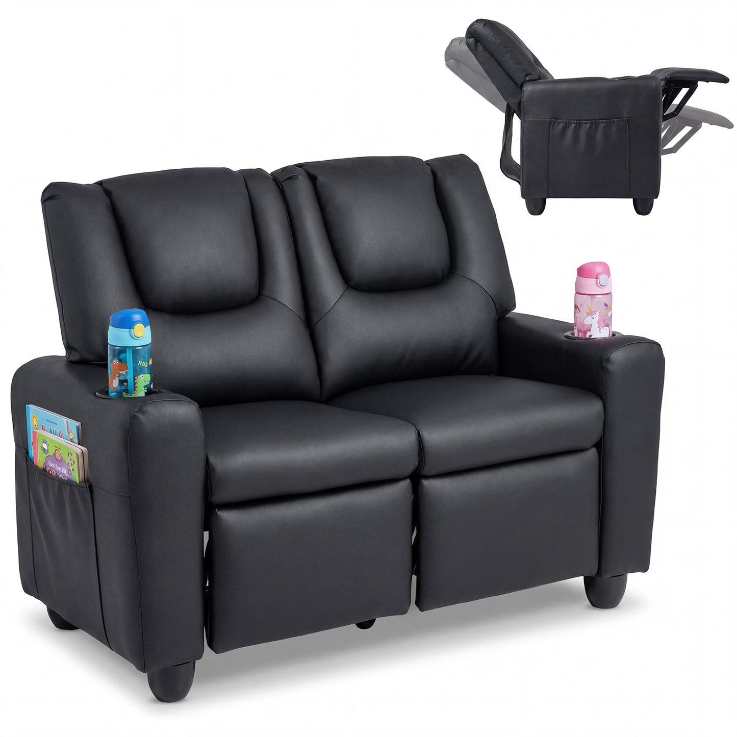 2-Seater Kids Recliner Sofa Chair, Black Kids Chairs & Seating at Gallery Canada