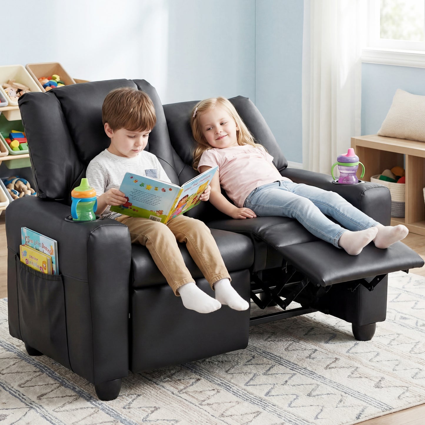 2-Seater Kids Recliner Sofa Chair, Black Kids Chairs & Seating at Gallery Canada