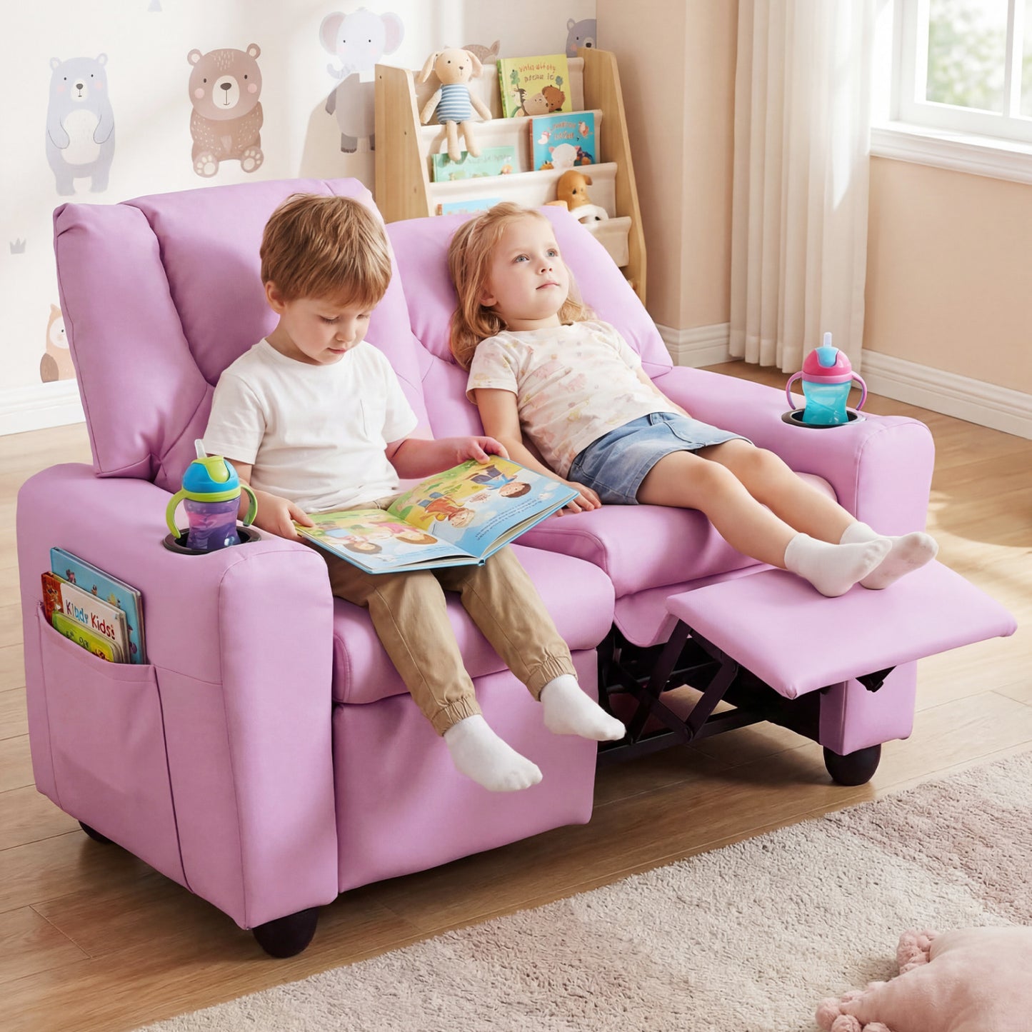 2-Seater Kids Recliner Sofa with Cup Holders, Pink Kids Chairs & Seating at Gallery Canada