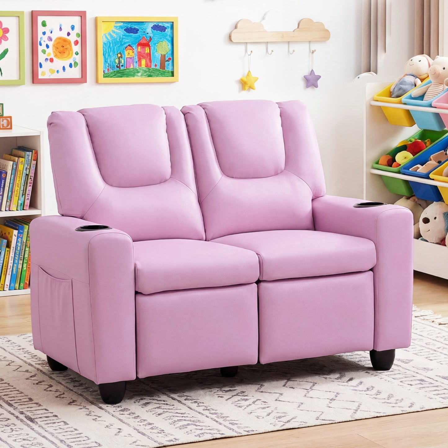 2-Seater Kids Recliner Sofa with Cup Holders, Pink Kids Chairs & Seating at Gallery Canada