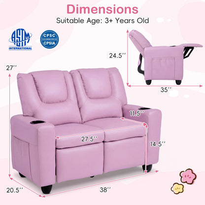 2-Seater Kids Recliner Sofa with Cup Holders, Pink Kids Chairs & Seating at Gallery Canada