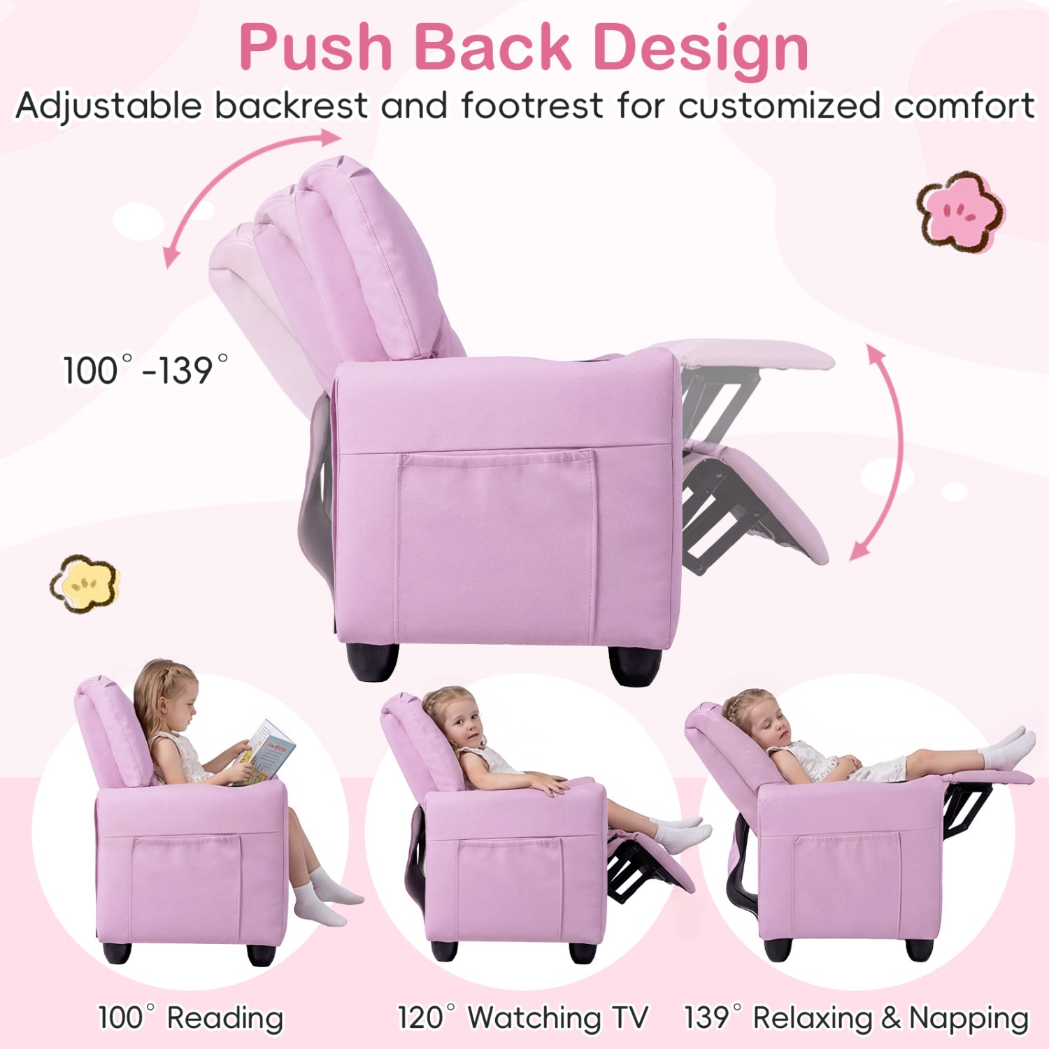 2-Seater Kids Recliner Sofa with Cup Holders, Pink Kids Chairs & Seating at Gallery Canada