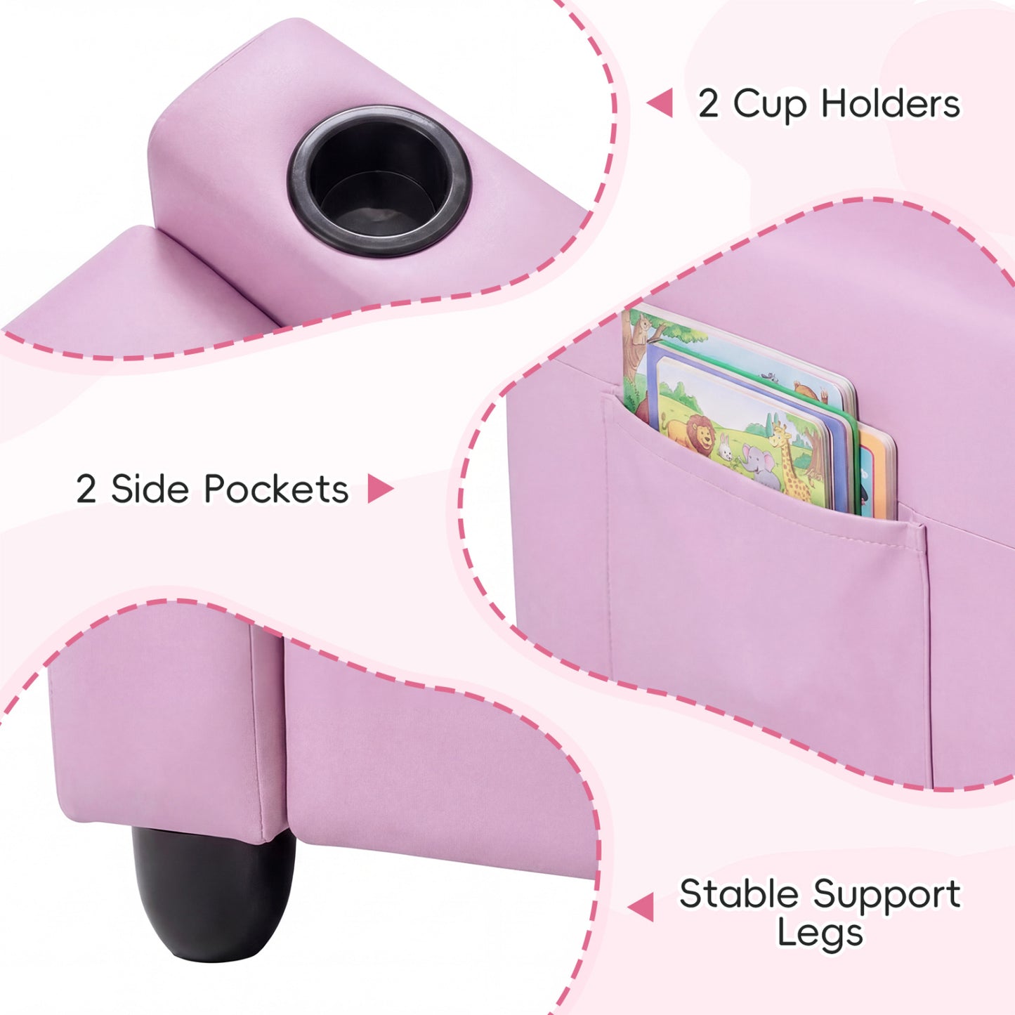 2-Seater Kids Recliner Sofa with Cup Holders, Pink Kids Chairs & Seating at Gallery Canada