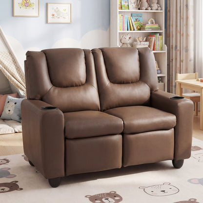2-Seater Kids Recliner Sofa with Cup Holders, Brown Kids Chairs & Seating at Gallery Canada