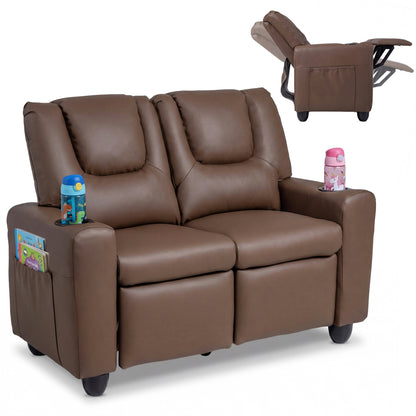 2-Seater Kids Recliner Sofa with Cup Holders, Brown Kids Chairs & Seating at Gallery Canada