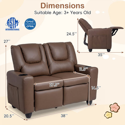 2-Seater Kids Recliner Sofa with Cup Holders, Brown Kids Chairs & Seating at Gallery Canada