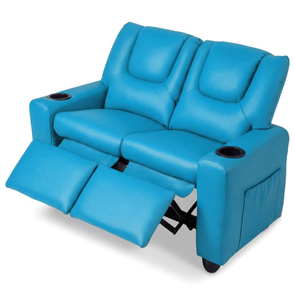 2-Seater Kids Recliner Double Toddler Sofa with 2 Cup Holders, Blue Kids Chairs & Seating at Gallery Canada