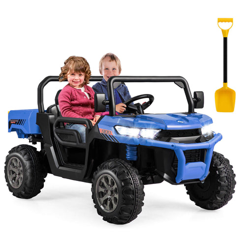 2-Seater Kids Ride On Dump Truck with Dump Bed and Shovel, Blue