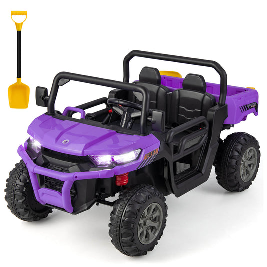 12V Kids Ride On Dump Truck, 2-Seater, Purple