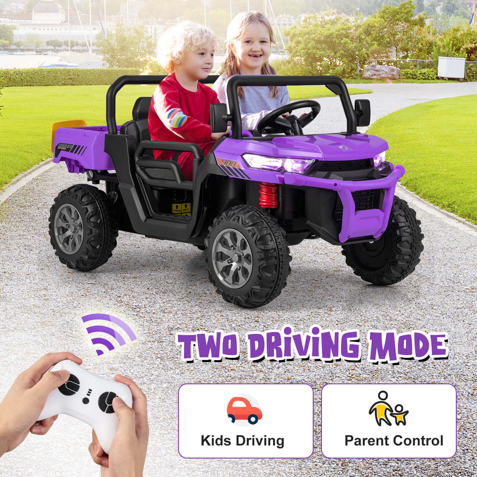 2-Seater Kids Ride On Dump Truck with Dump Bed and Shovel, Purple Powered Ride On Toys at Gallery Canada