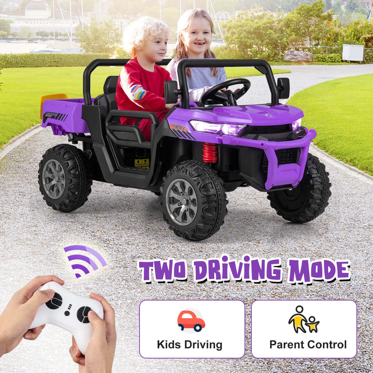 2-Seater Kids Ride On Dump Truck with Dump Bed and Shovel, Purple Powered Ride On Toys at Gallery Canada