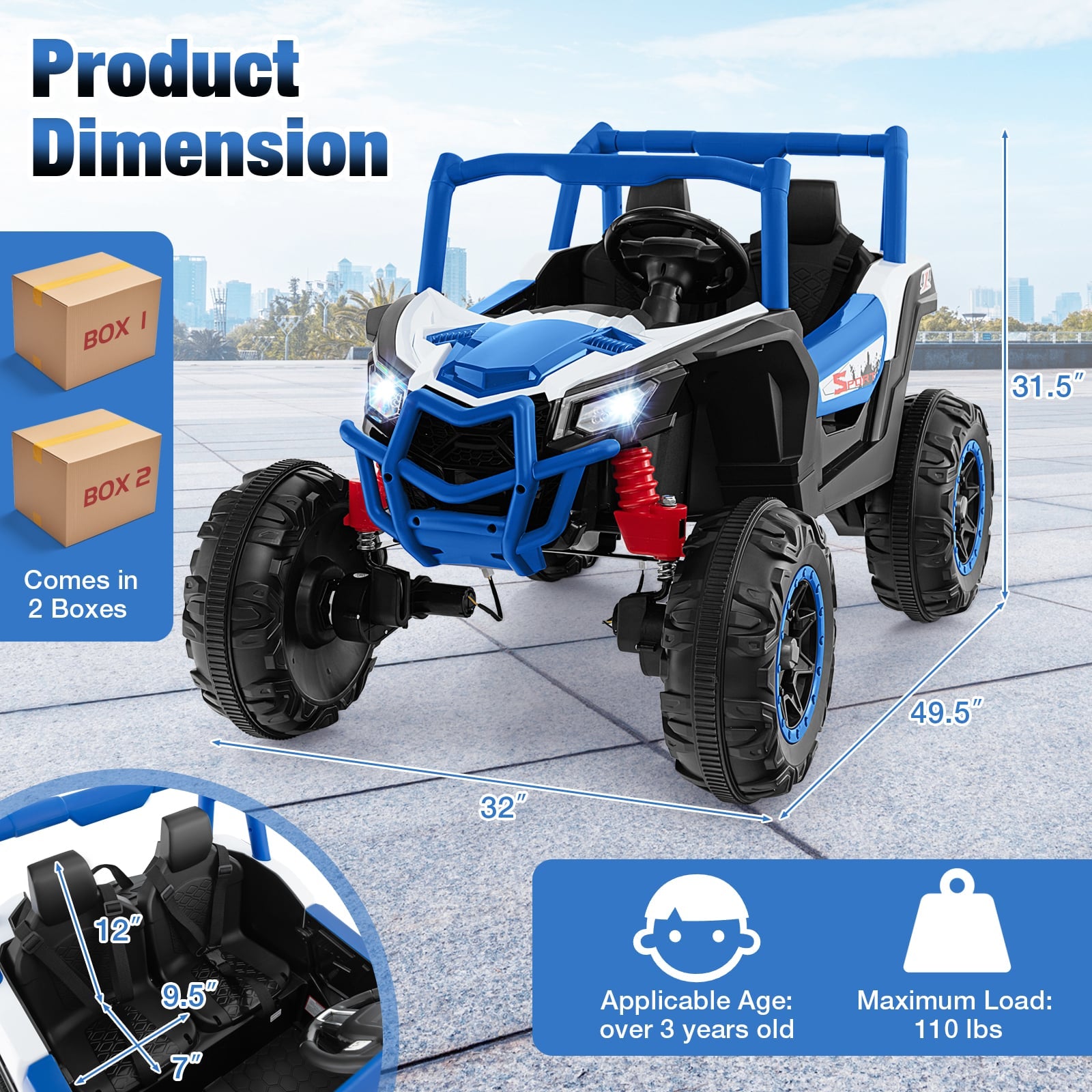 2-Seater Kids Ride On UTV, 2.4G Remote Control, Navy Powered Ride On Toys at Gallery Canada