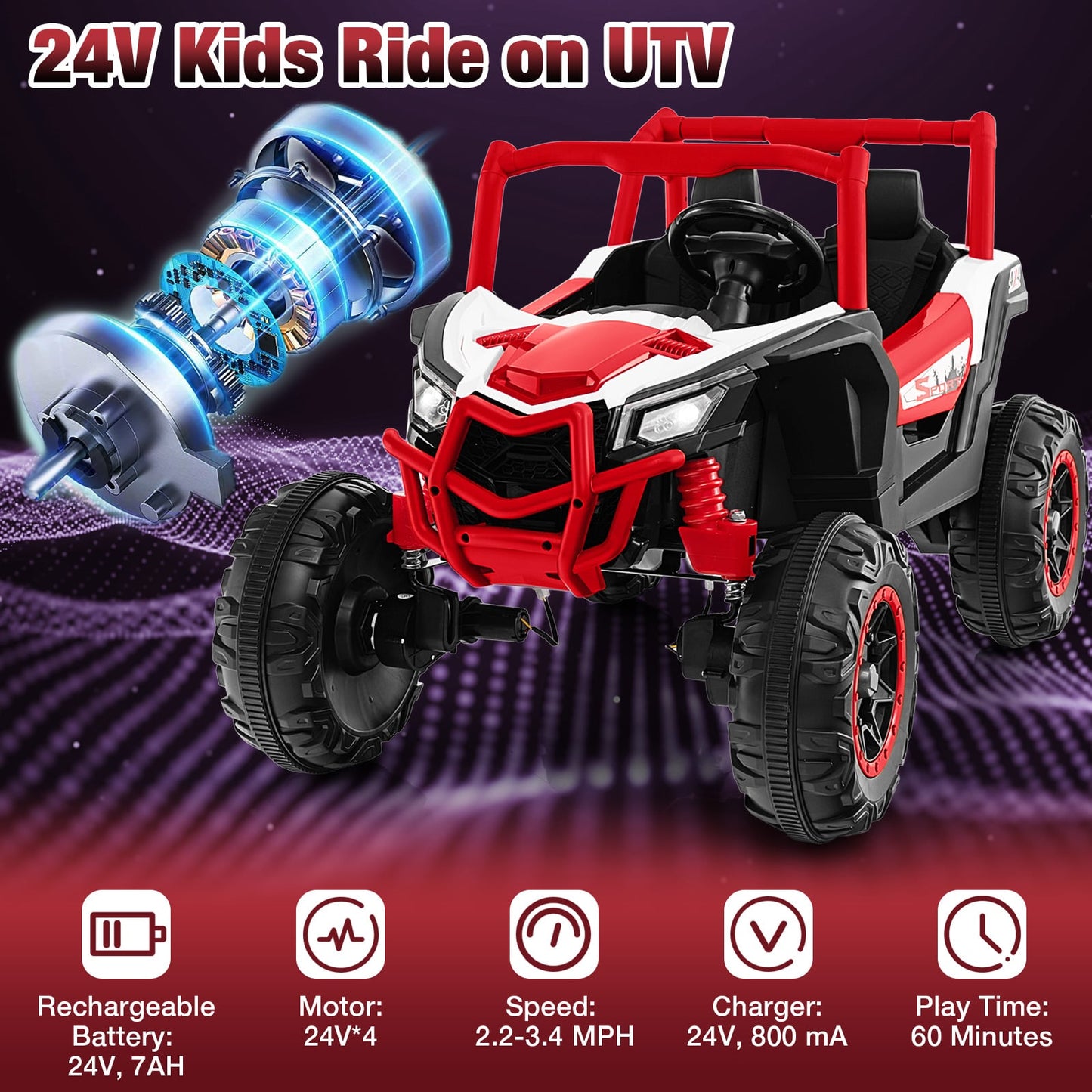 2-Seater Kids Ride On UTV, 2.4G Remote Control, Red Powered Ride On Toys at Gallery Canada