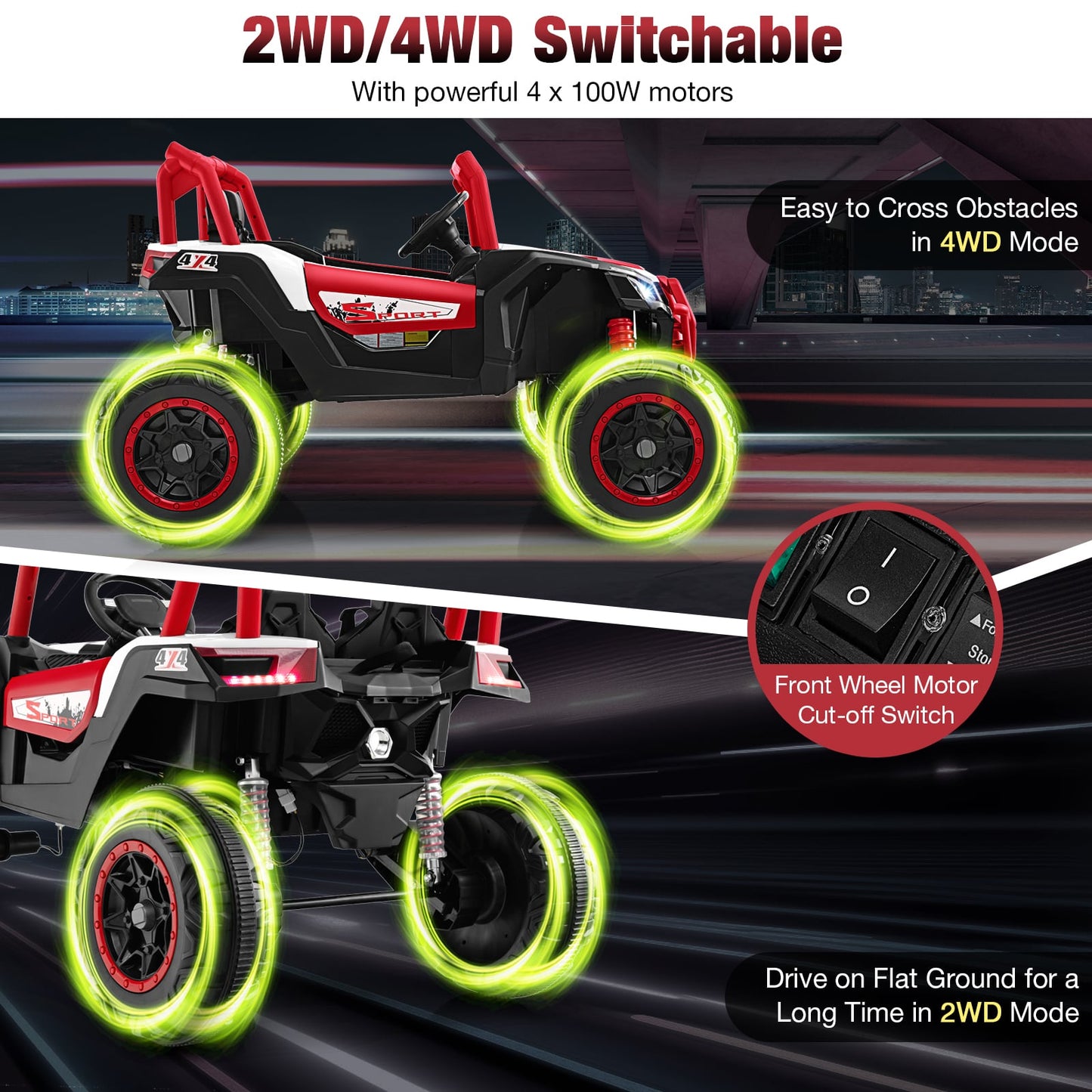 2-Seater Kids Ride On UTV, 2.4G Remote Control, Red Powered Ride On Toys at Gallery Canada