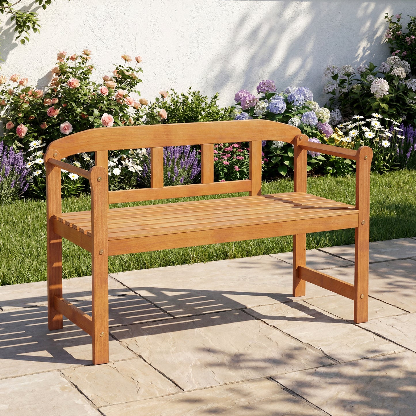 2-Seater Outdoor Acacia Wood Garden Bench with Backrest & Armrests Outdoor Benches at Gallery Canada