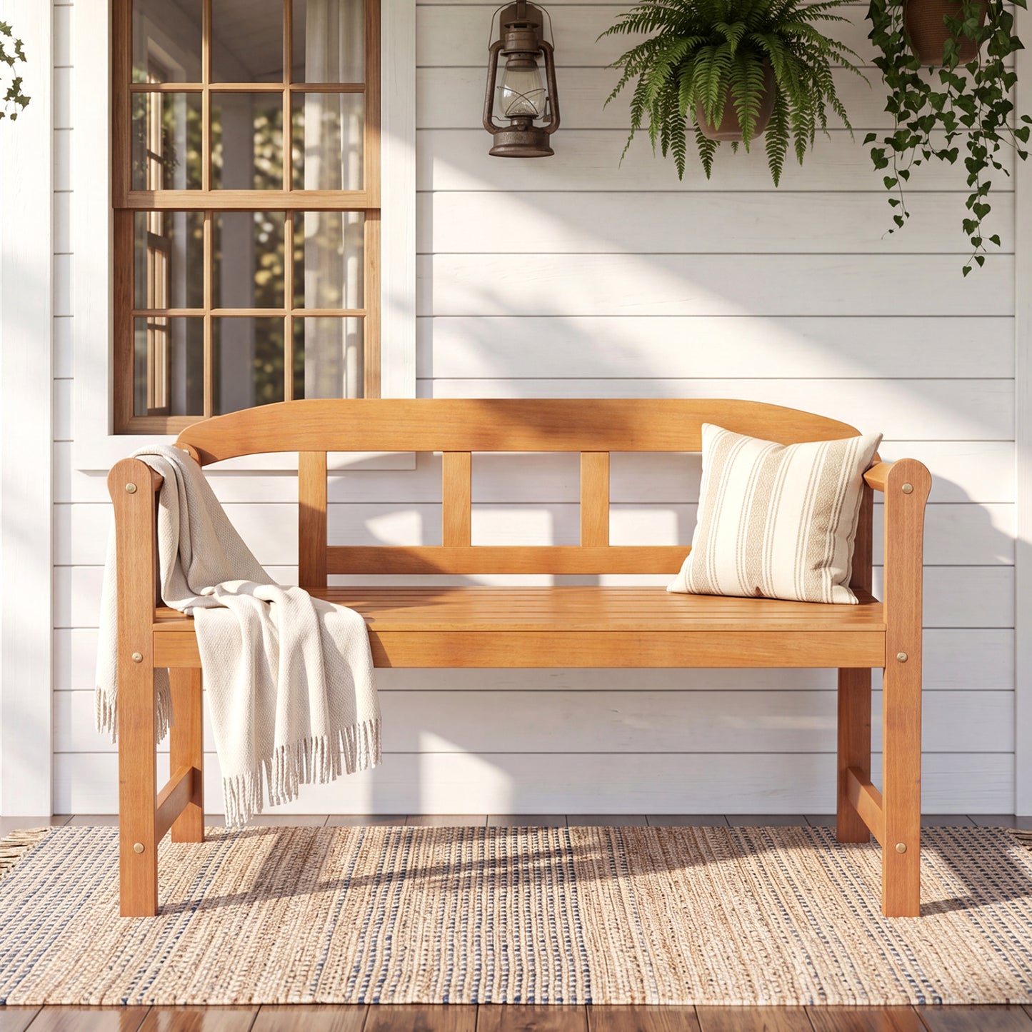2-Seater Outdoor Acacia Wood Garden Bench with Backrest & Armrests Outdoor Benches at Gallery Canada