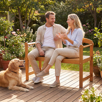 2-Seater Outdoor Acacia Wood Garden Bench with Backrest & Armrests Outdoor Benches at Gallery Canada