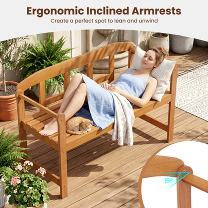 2-Seater Outdoor Acacia Wood Garden Bench with Backrest & Armrests Outdoor Benches at Gallery Canada