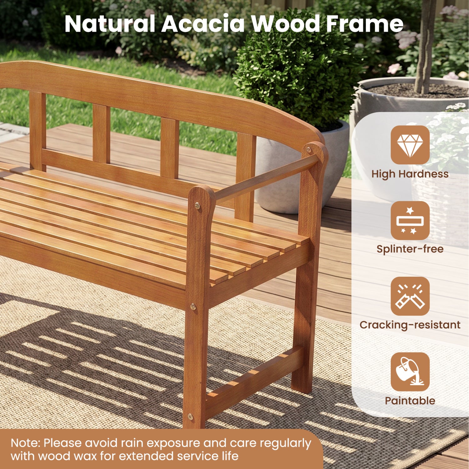 2-Seater Outdoor Acacia Wood Garden Bench with Backrest & Armrests Outdoor Benches at Gallery Canada