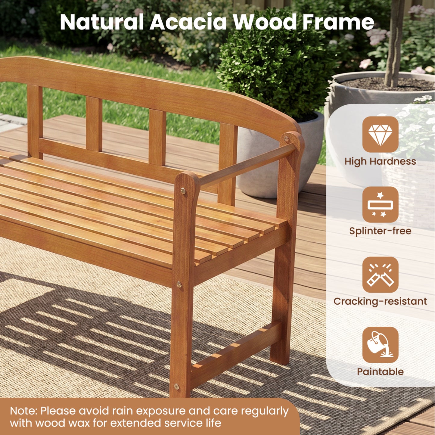 2-Seater Outdoor Acacia Wood Garden Bench with Backrest & Armrests Outdoor Benches at Gallery Canada