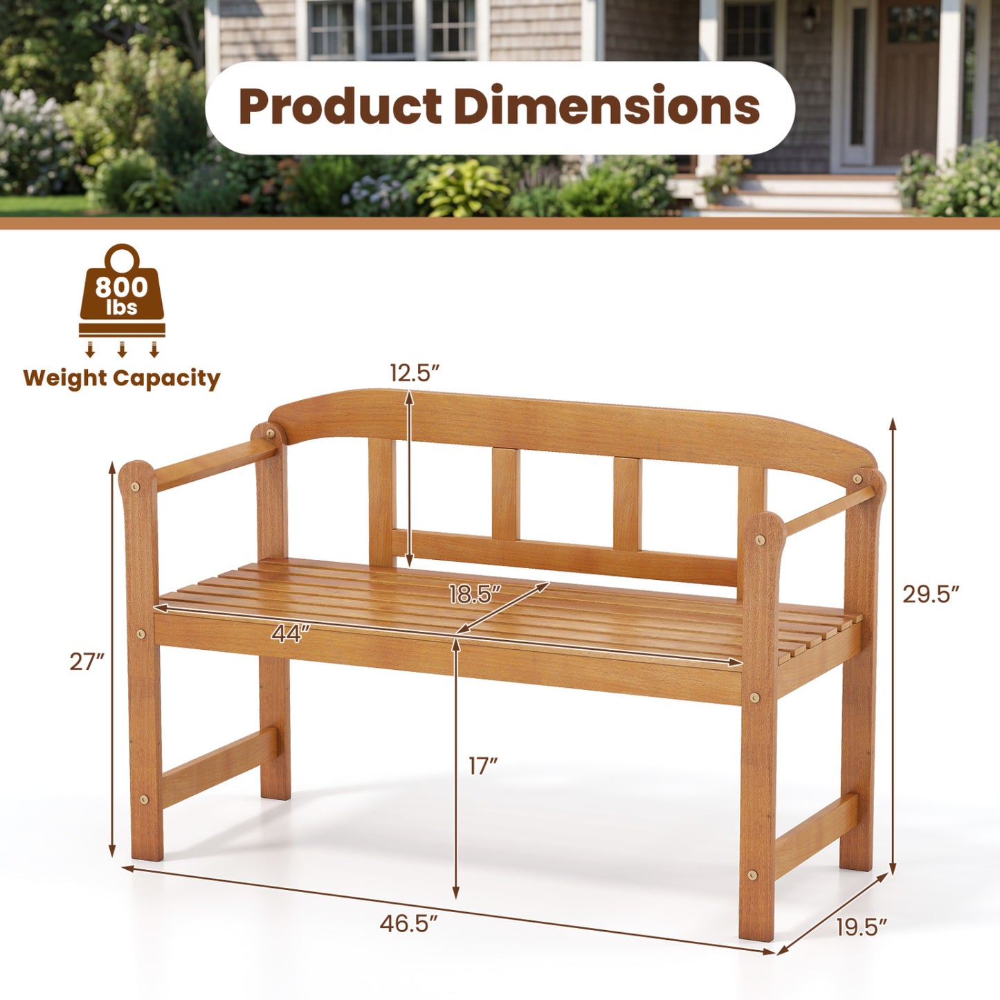 2-Seater Outdoor Acacia Wood Garden Bench with Backrest & Armrests Outdoor Benches at Gallery Canada