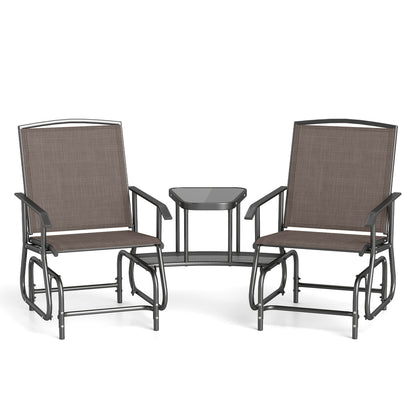 2-Seat Outdoor Glider Bench with Center Table, Brown