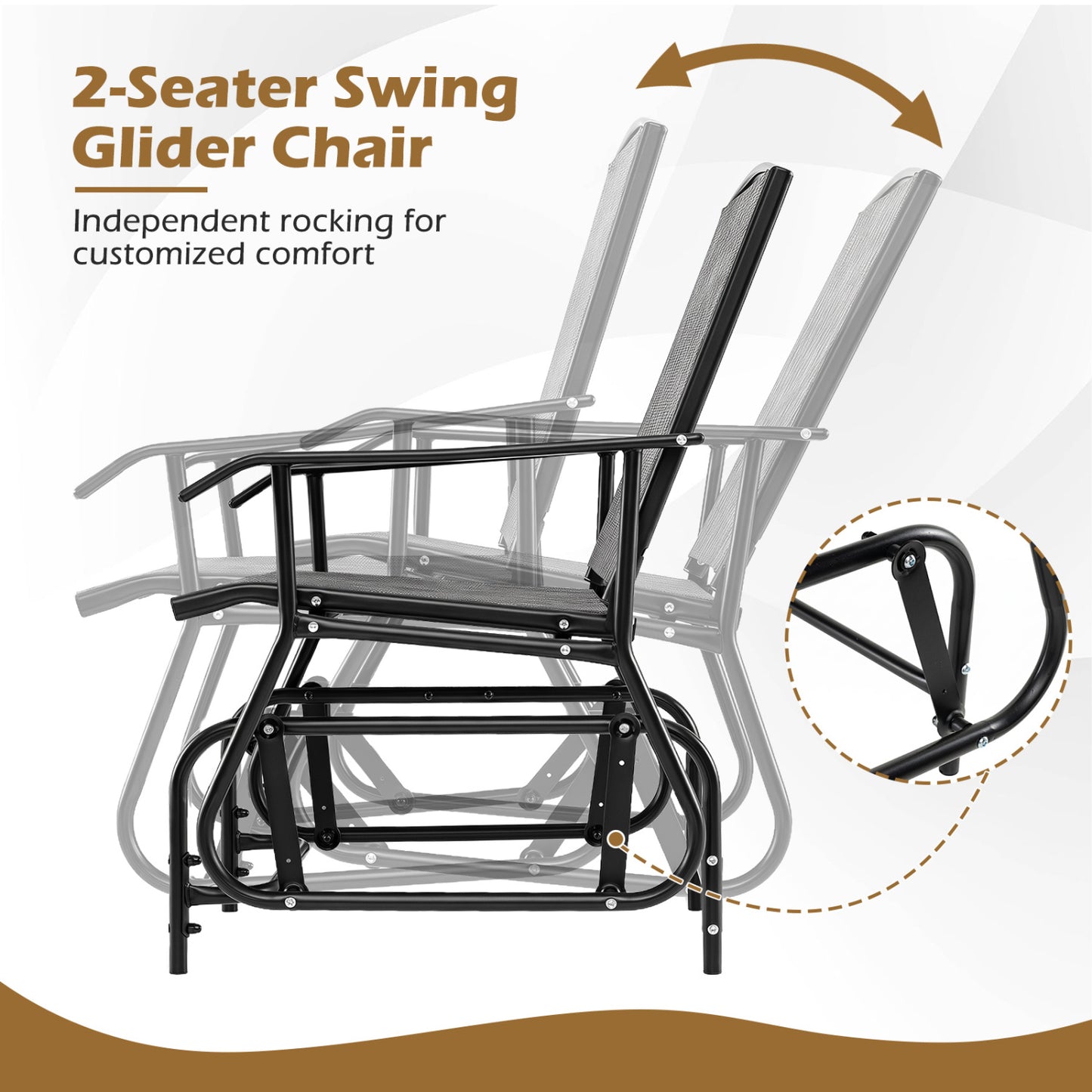 2-Seat Outdoor Glider Bench with Center Table, Brown