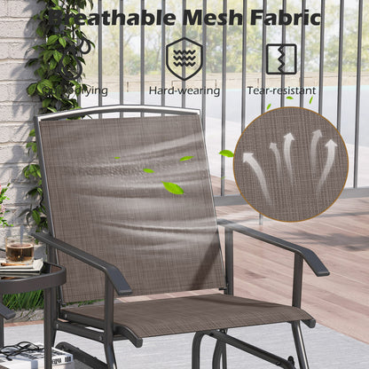 2-Seat Outdoor Glider Bench with Center Table, Brown