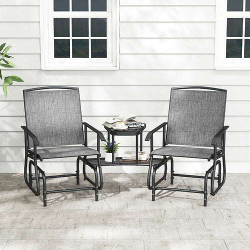 2-Seater Outdoor Glider Bench With 2-Tier Center Table, Gray