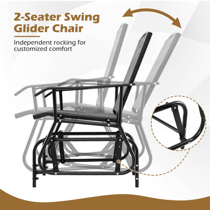 2-Seater Outdoor Glider Bench With 2-Tier Center Table, Gray