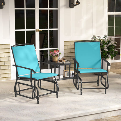 2-Seater Outdoor Glider Bench with 2-Tier Table, Turquoise