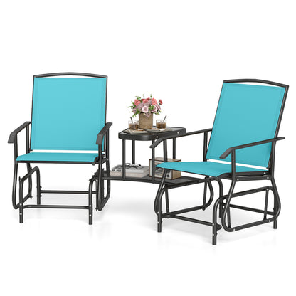 2-Seater Outdoor Glider Bench with 2-Tier Table, Turquoise