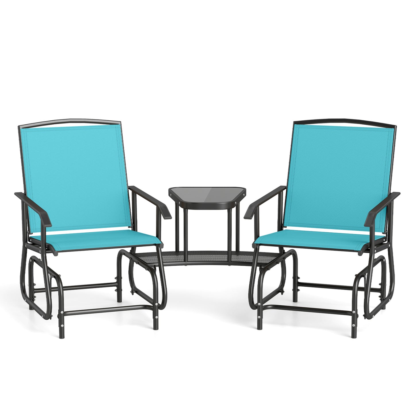 2-Seater Outdoor Glider Bench with 2-Tier Table, Turquoise
