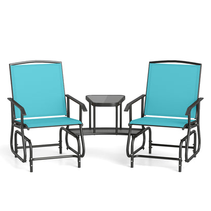 2-Seater Outdoor Glider Bench with 2-Tier Table, Turquoise