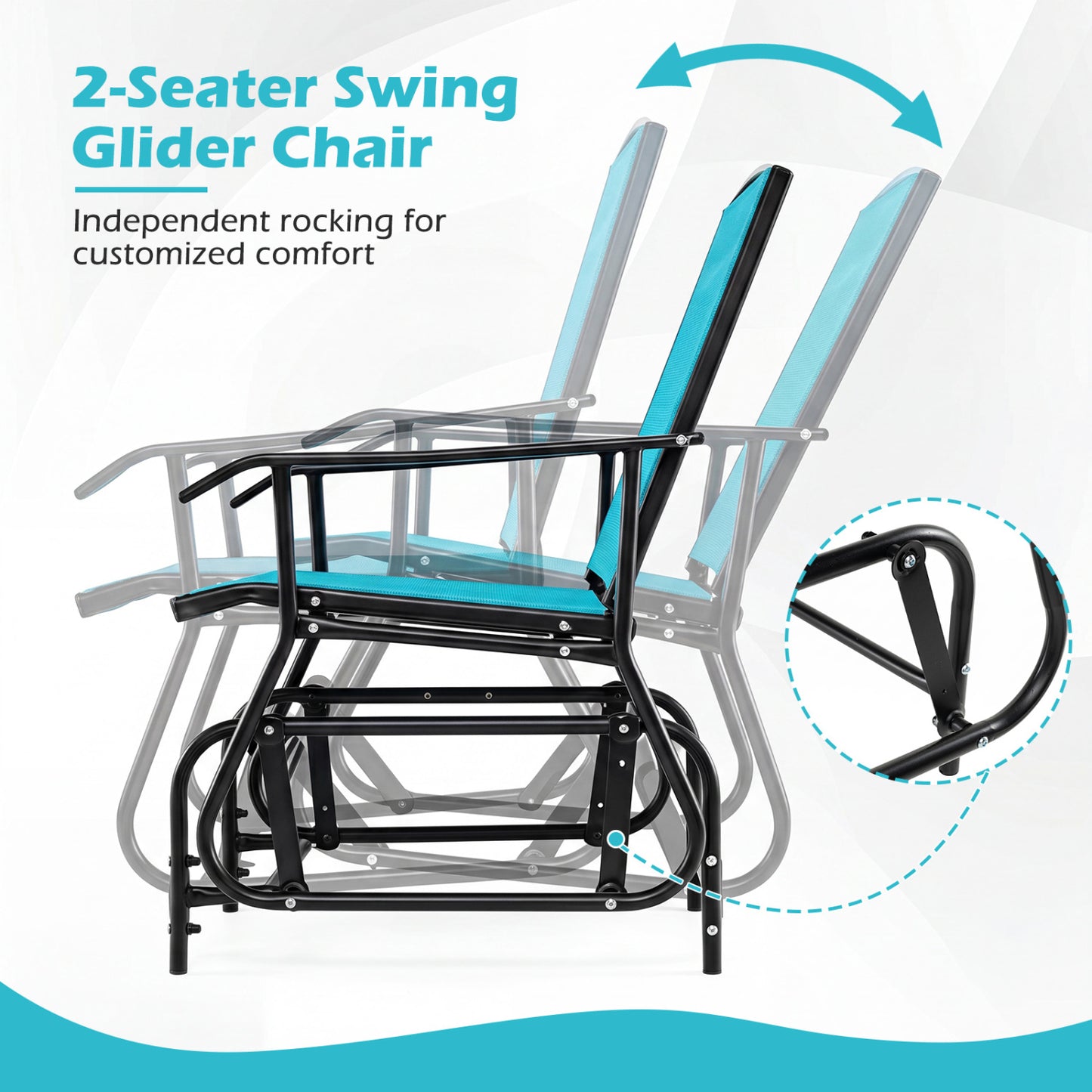 2-Seater Outdoor Glider Bench with 2-Tier Table, Turquoise